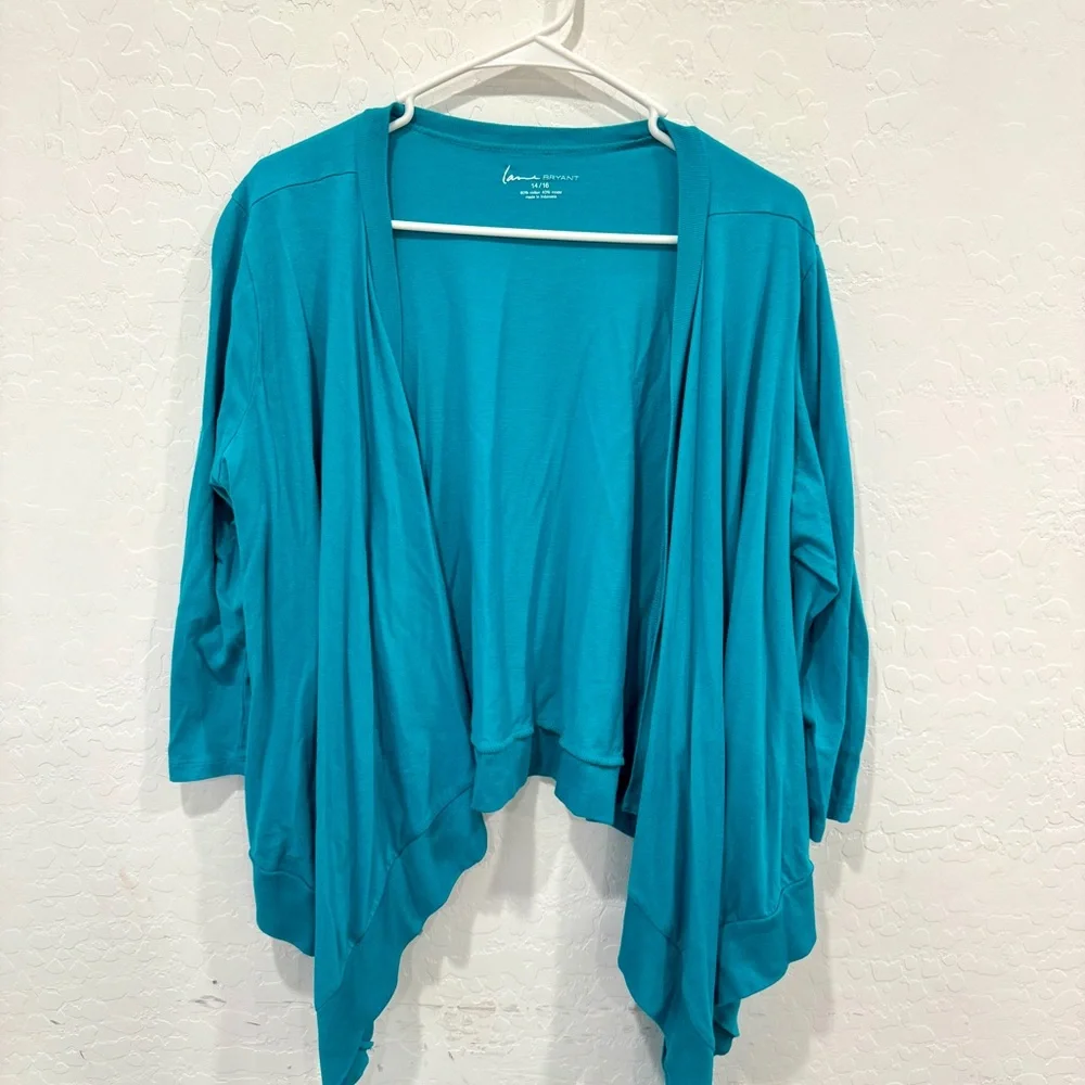 Lane Bryant Blue Open Waterfall Cardigan Womens 14/16 Cotton Blend Layered Fall
